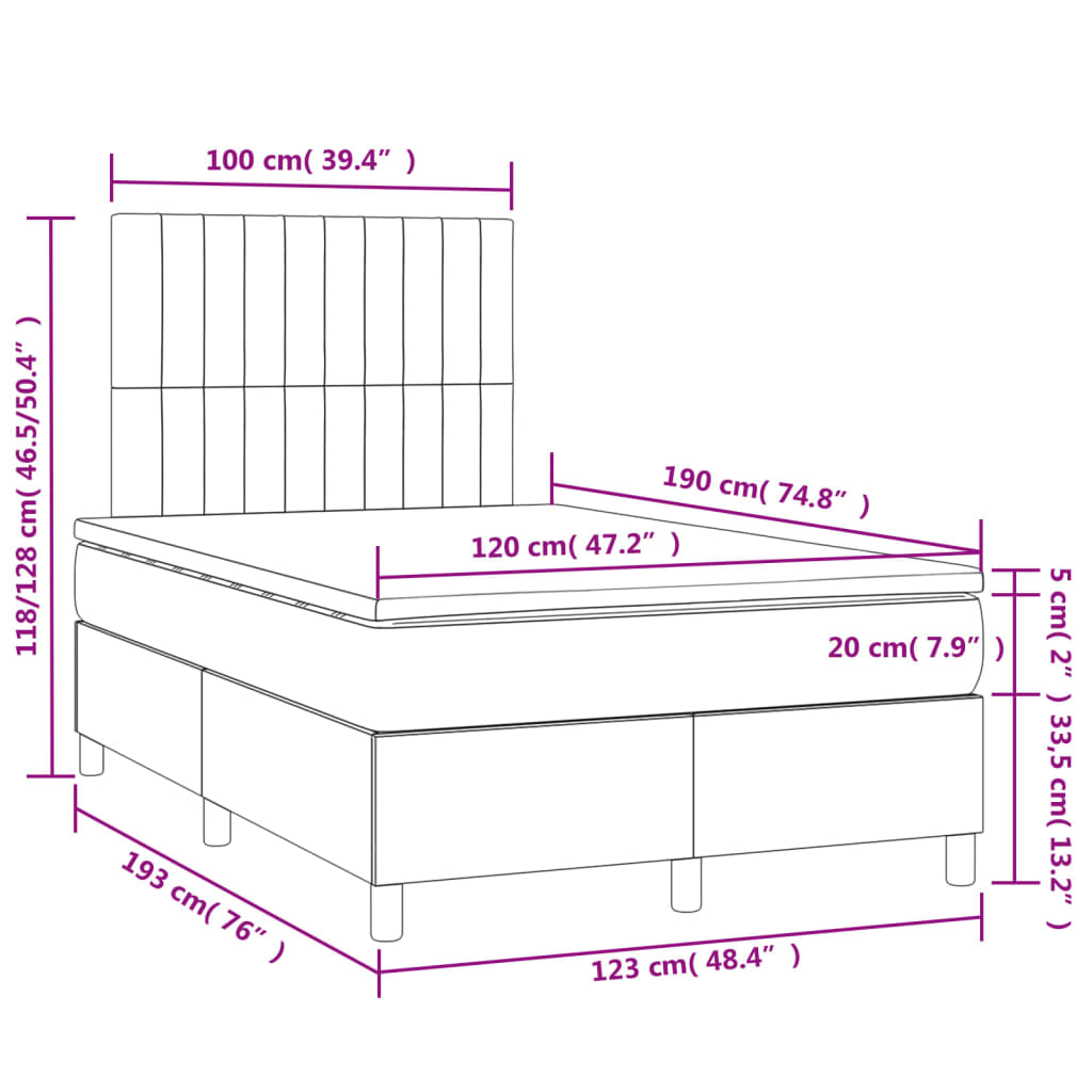 Krevet box spring s madracem LED tamnosivi 120 x 190 cm baršun