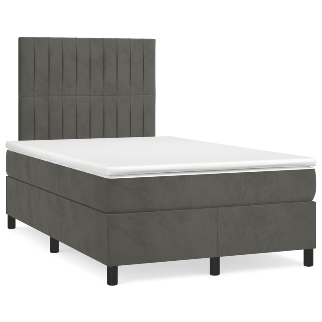 Krevet box spring s madracem LED tamnosivi 120 x 190 cm baršun