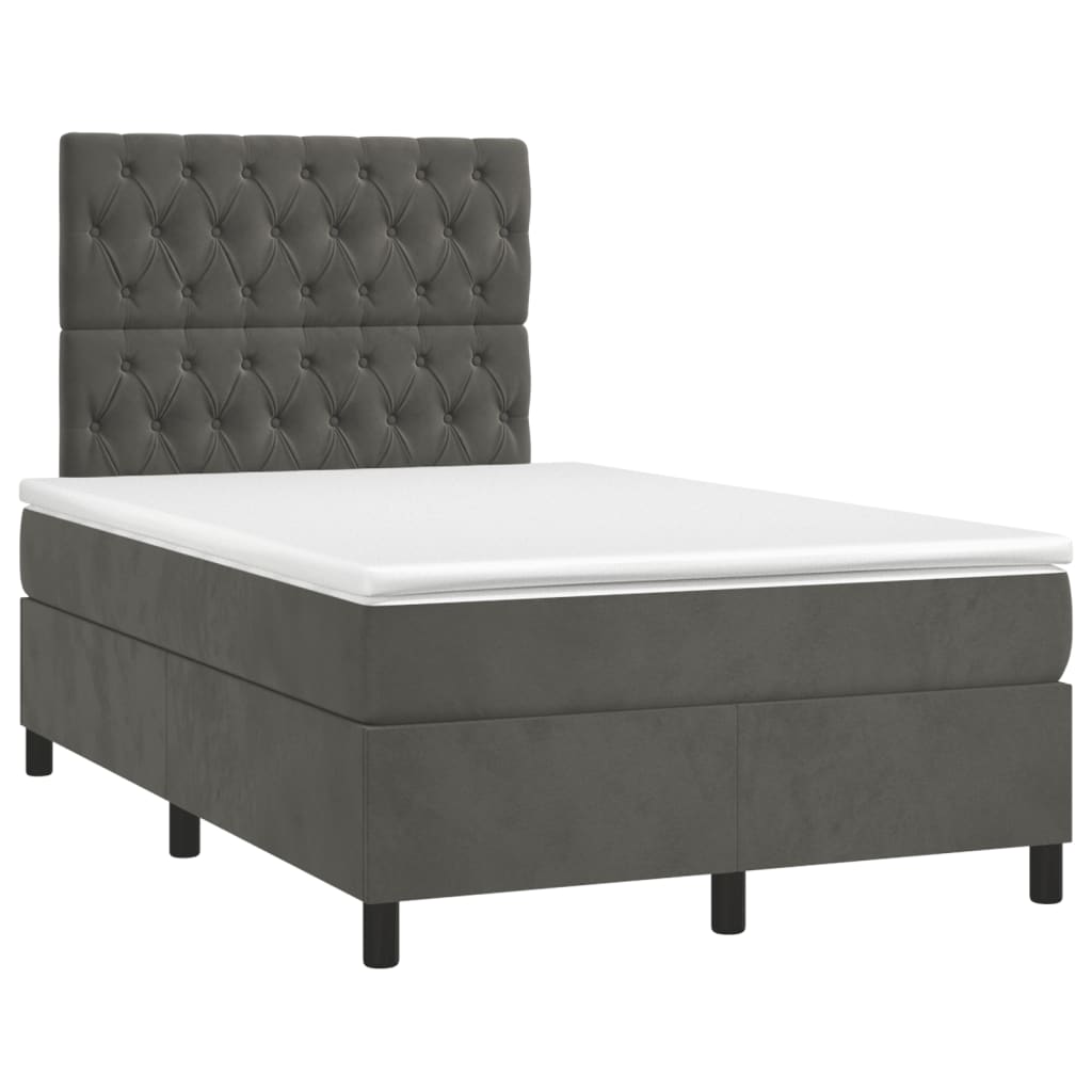 Krevet box spring s madracem LED tamnosivi 120 x 190 cm baršun