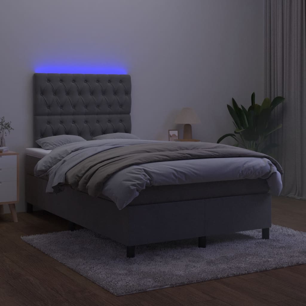 Krevet box spring s madracem LED tamnosivi 120 x 190 cm baršun