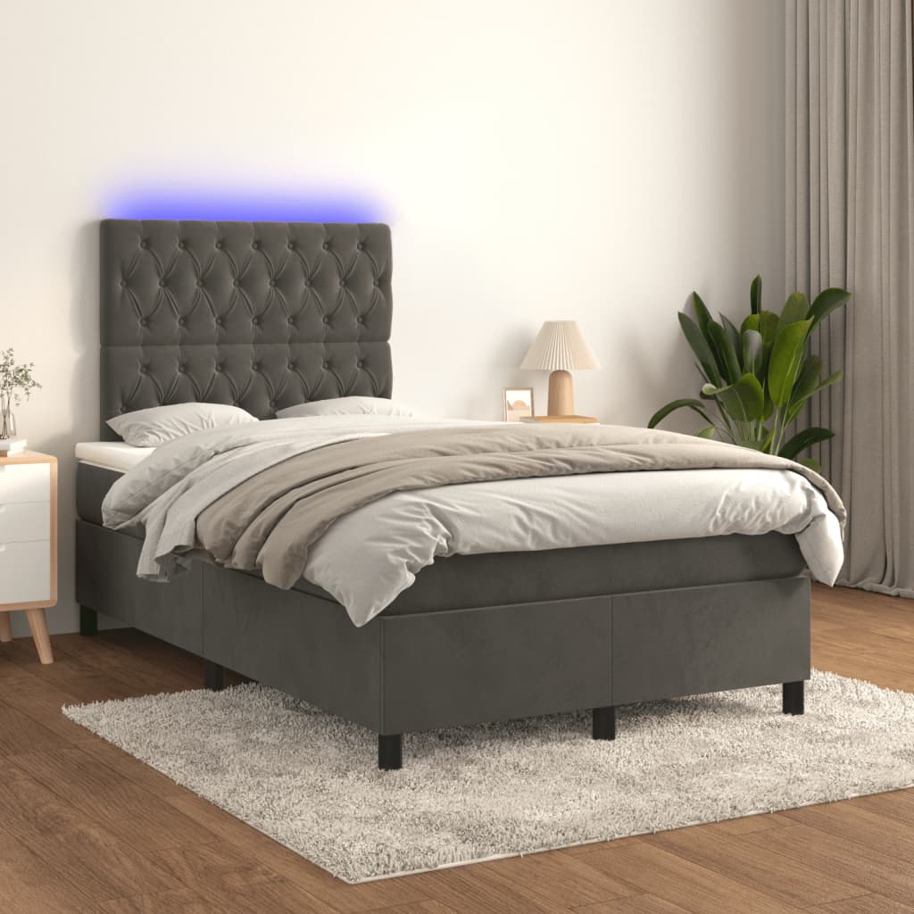 Krevet box spring s madracem LED tamnosivi 120 x 190 cm baršun