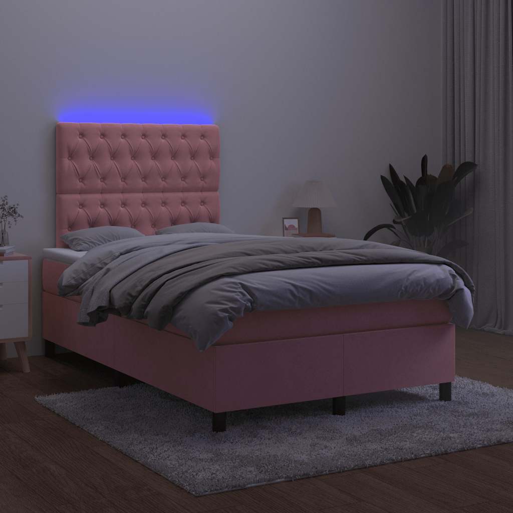 Krevet box spring s madracem LED ružičasti 120x190cm baršunasti