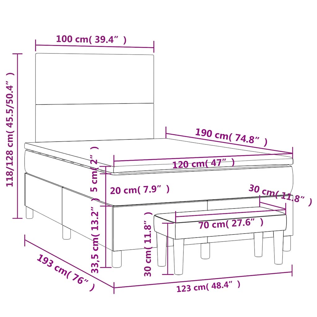 Krevet s oprugama i madracem plavi 120 x 190 cm od tkanine