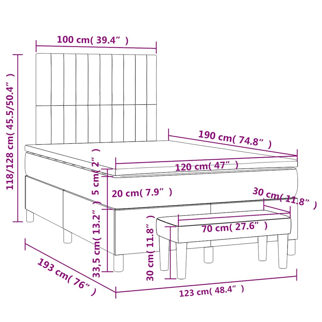 Krevet s oprugama i madracem plavi 120 x 190 cm od tkanine