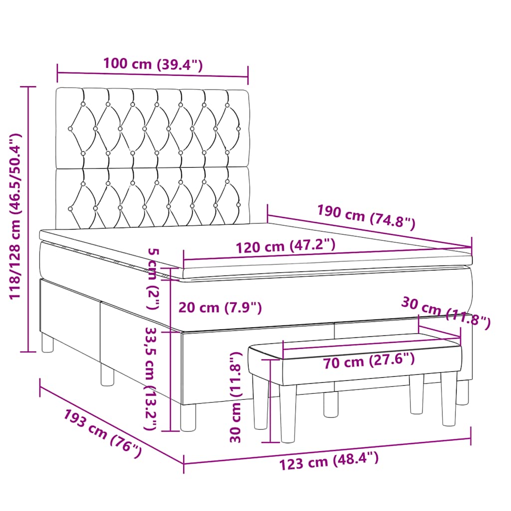Krevet box spring s madracem crni 120 x 190 cm od tkanine