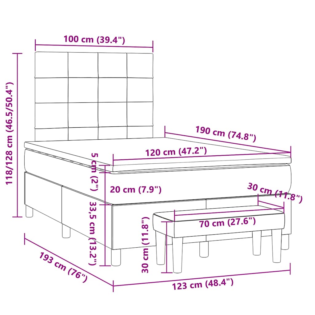 Krevet box spring s madracem crni 120 x 190 cm od tkanine