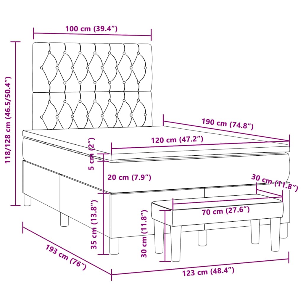 Krevet box spring s madracem tamnosmeđi 120 x 190 cm od tkanine