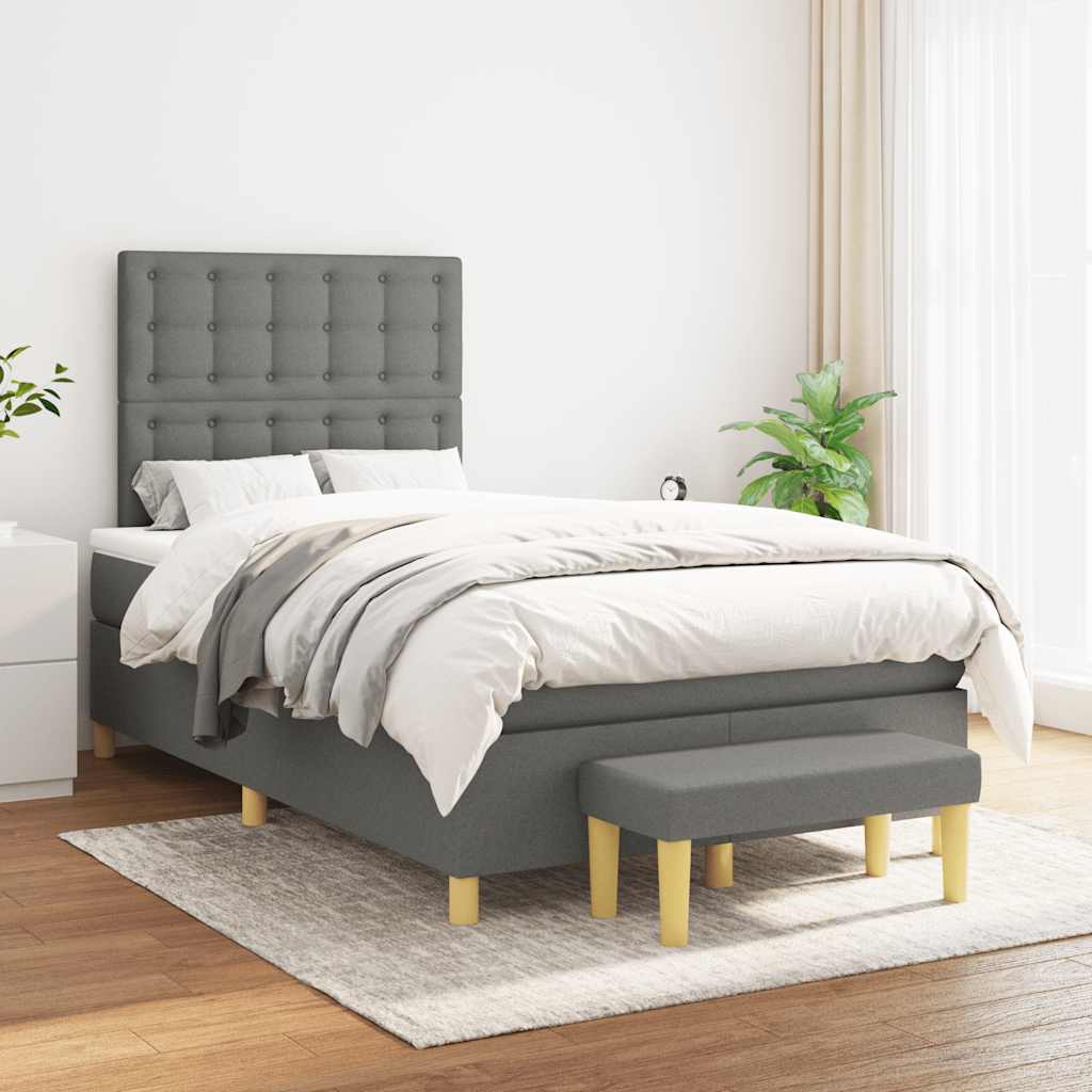 Krevet box spring s madracem tamnosivi 120 x 190 cm tkanina