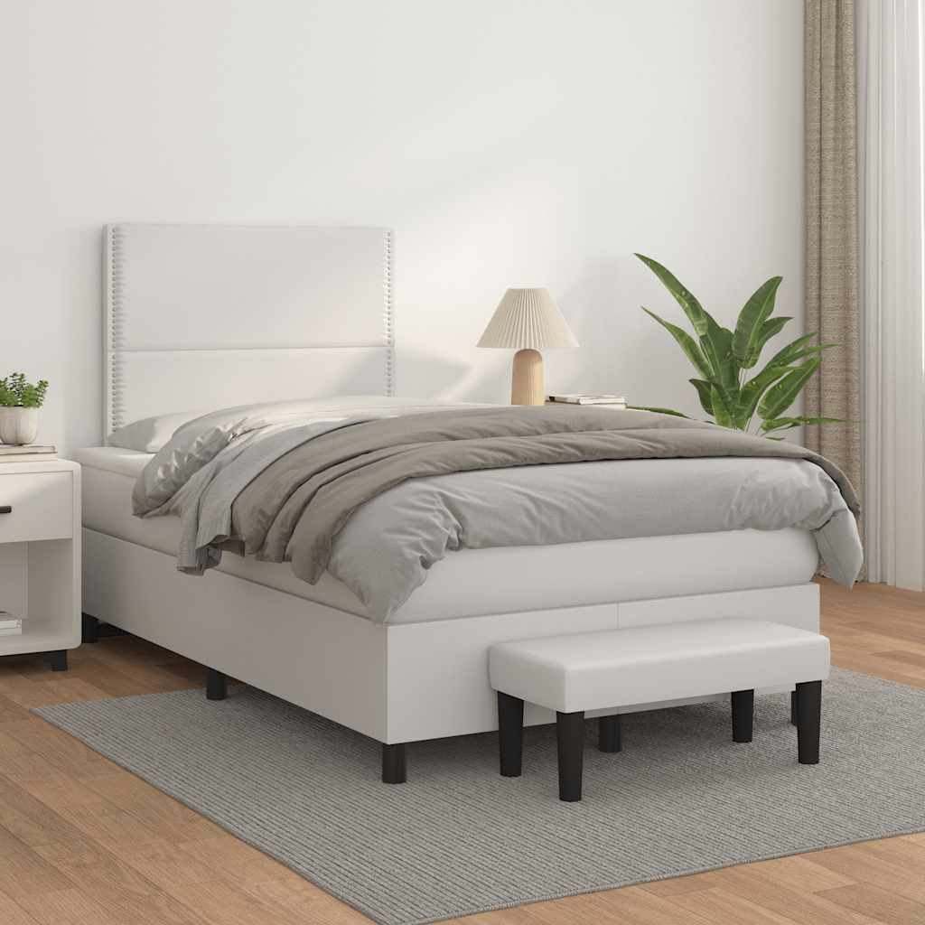 Krevet box spring s madracem bijeli 120x190 cm od umjetne kože