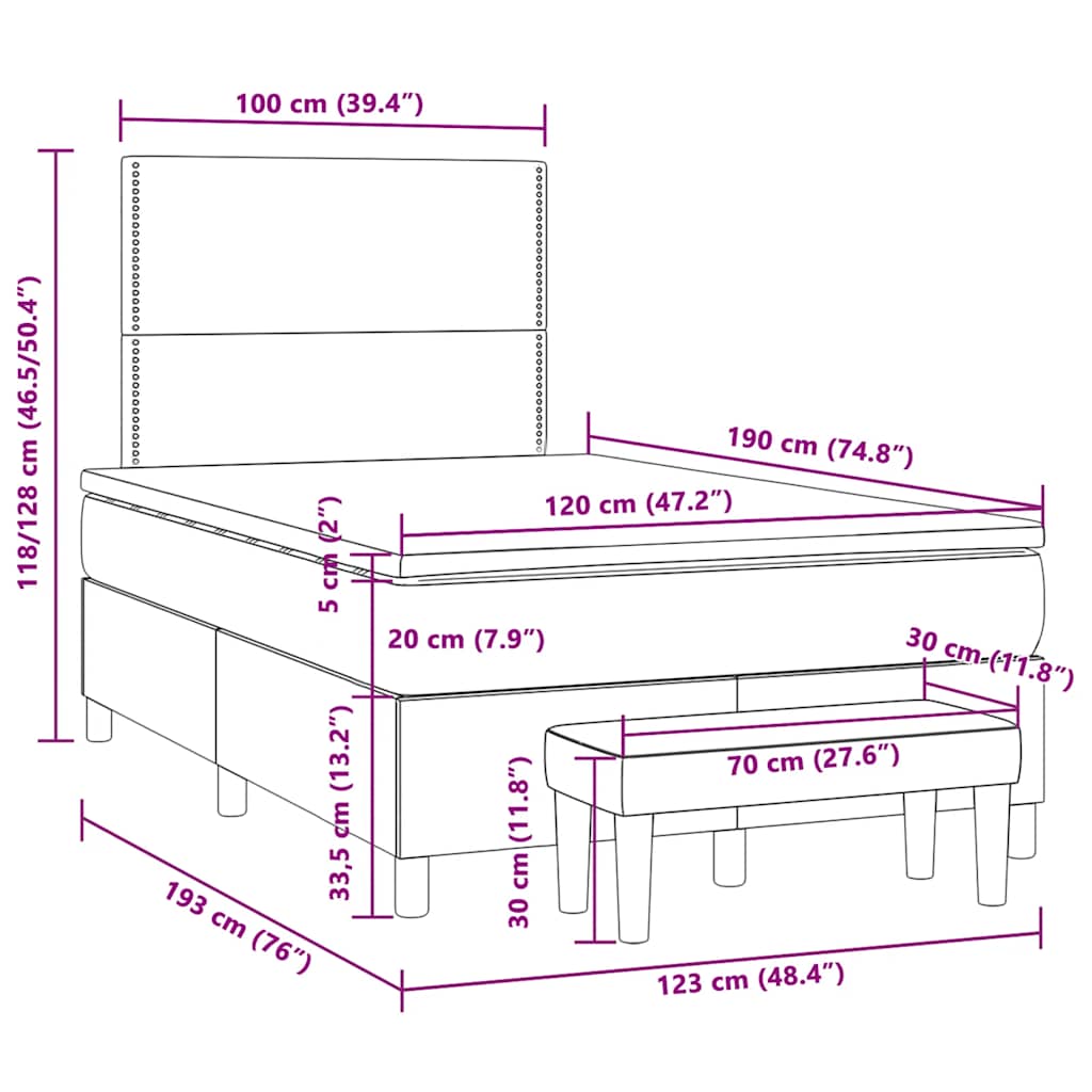 Krevet box spring s madracem tamnosivi 120 x 190 cm baršun