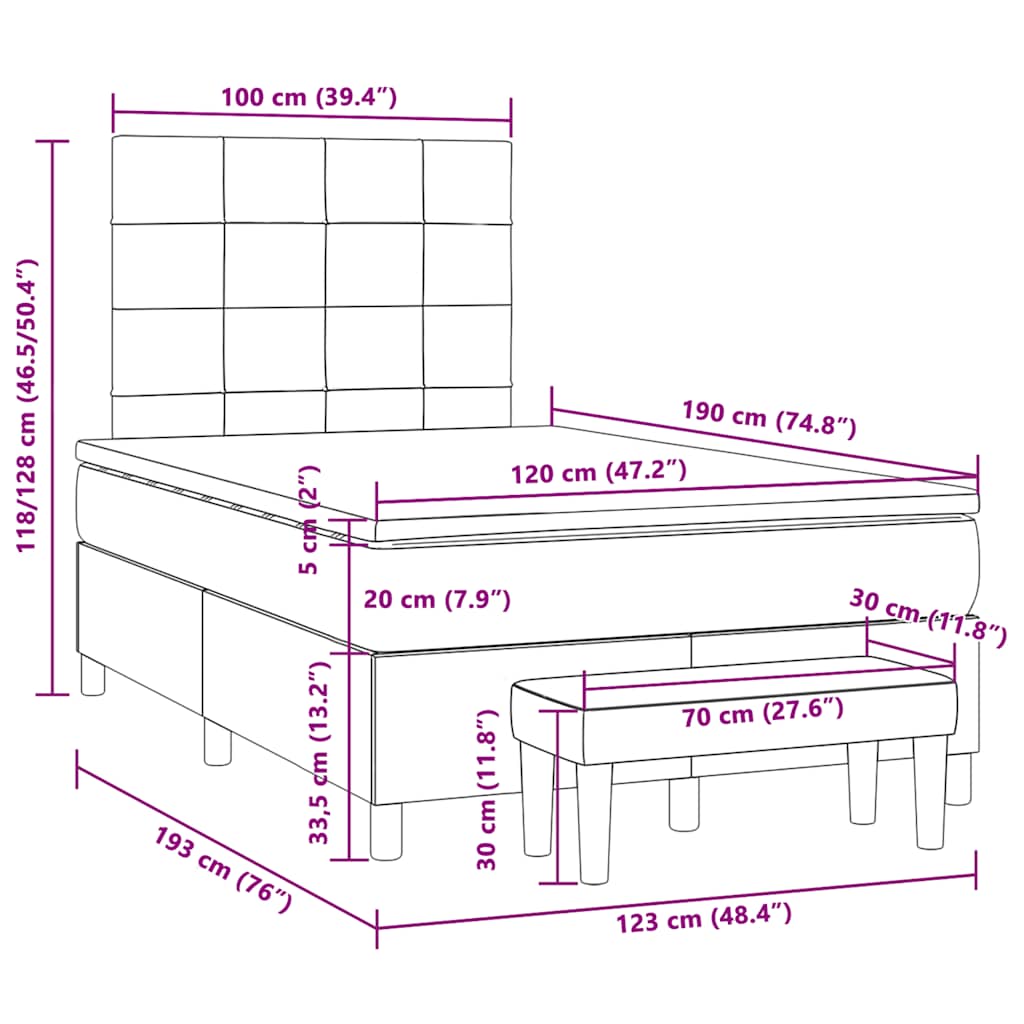 Krevet box spring s madracem crni 120 x 190 cm baršunasti