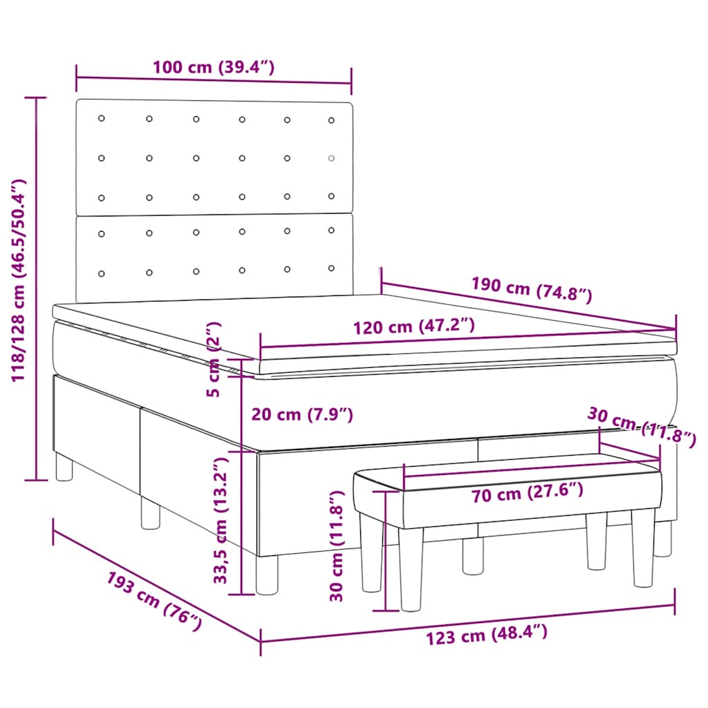 Krevet box spring s madracem tamnosivi 120 x 190 cm baršun