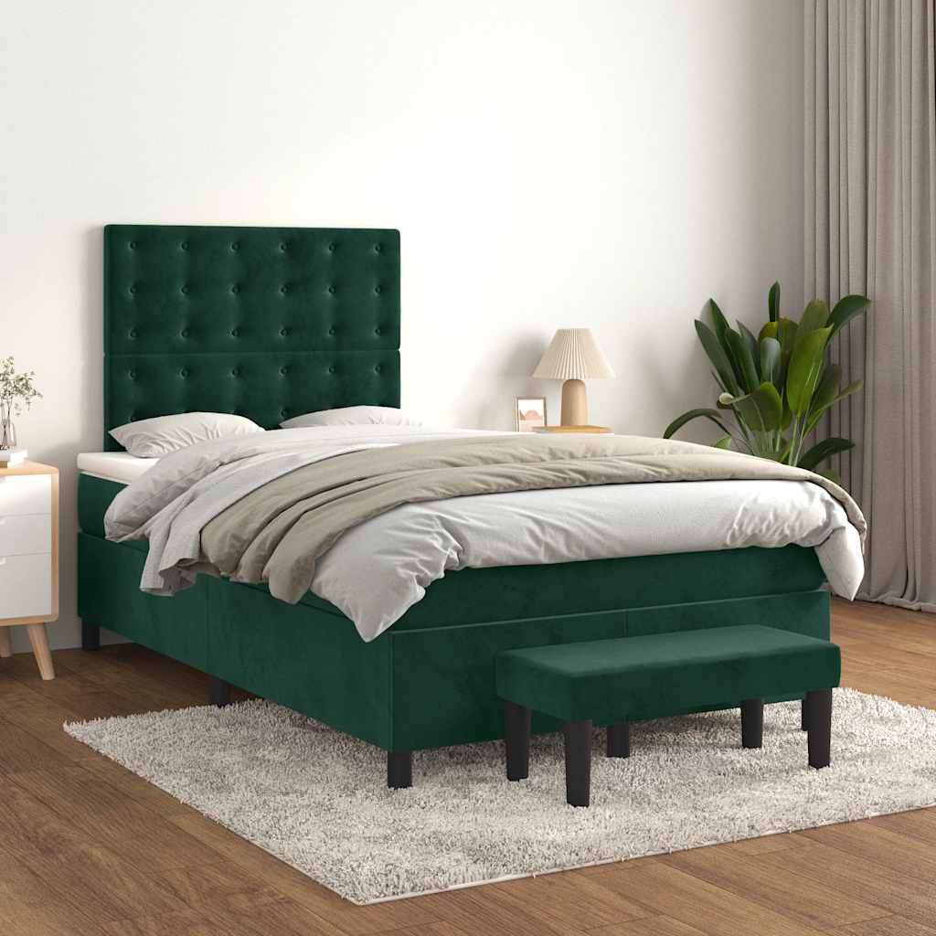 Krevet box spring s madracem tamnozeleni 120x190 cm baršunasti