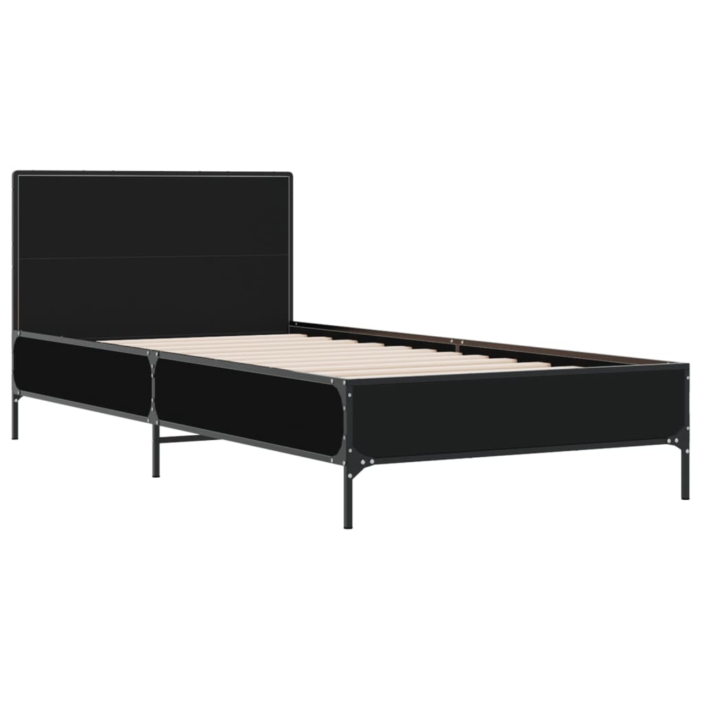 Okvir za krevet crni 75 x 190 cm od konstruirano drvo i metal