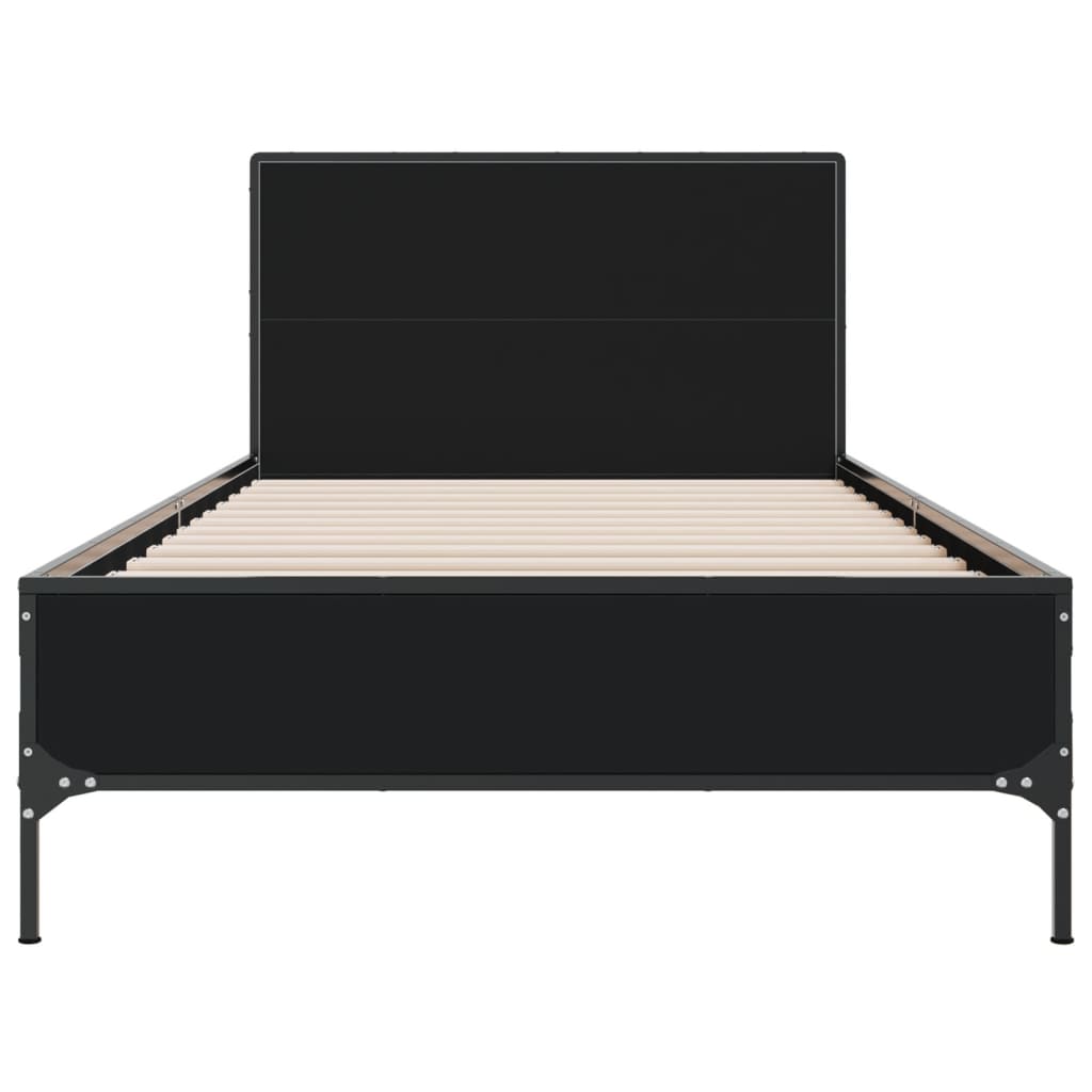 Okvir za krevet crni 75 x 190 cm od konstruirano drvo i metal