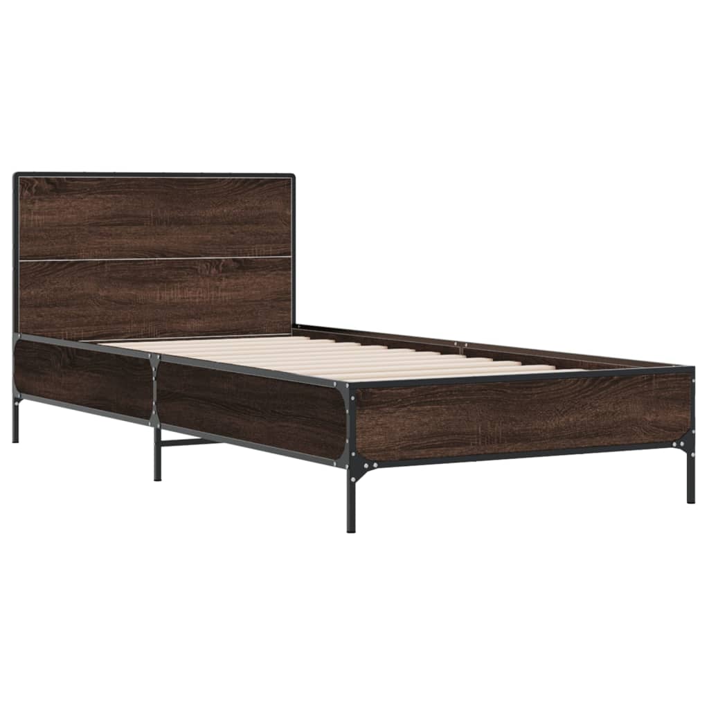 Okvir za krevet smeđi hrast 75x190 cm konstruirano drvo i metal