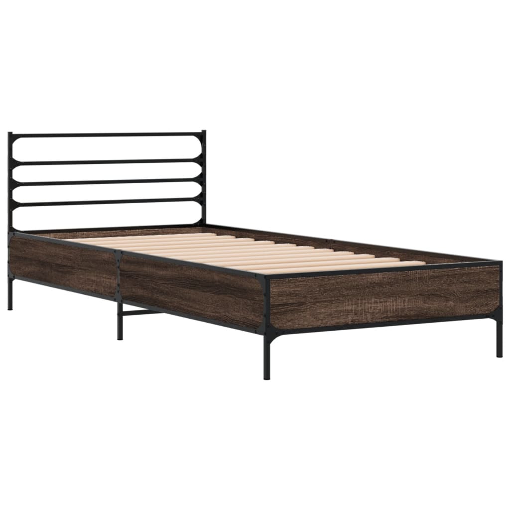 Okvir za krevet smeđi hrast 90x200 cm konstruirano drvo i metal