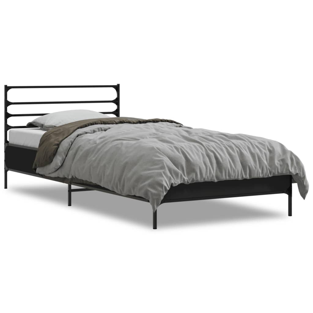 Okvir za krevet crni 75 x 190 cm od konstruirano drvo i metal