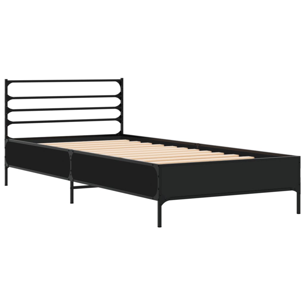 Okvir za krevet crni 75 x 190 cm od konstruirano drvo i metal