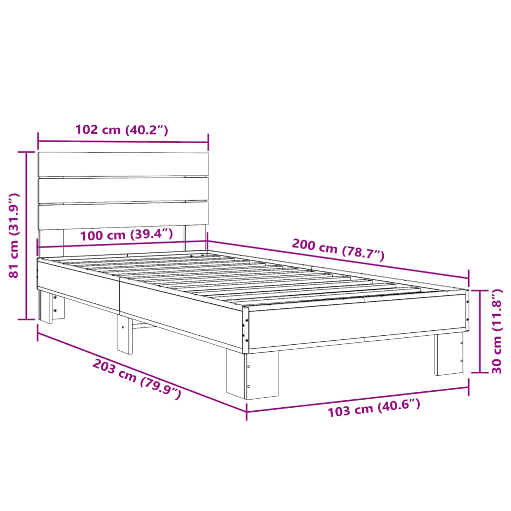 Okvir za krevet boja hrasta 120x200cm konstruirano drvo i metal