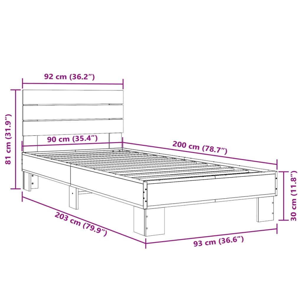 Okvir kreveta crni 90 x 200 cm konstruirano drvo i metal