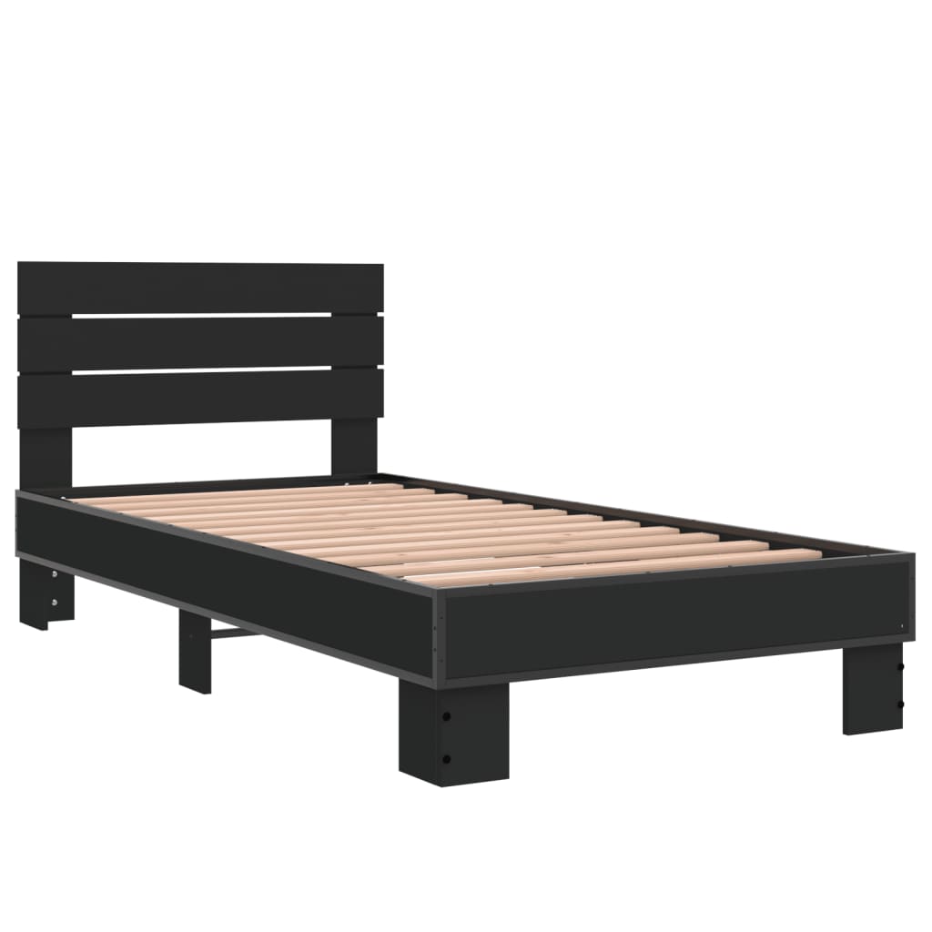 Okvir za krevet crni 75 x 190 cm od konstruiranog drvo i metal