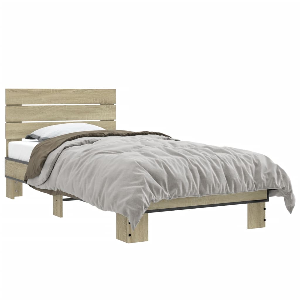 Okvir za krevet boja hrasta 75x190 cm konstruirano drvo i metal