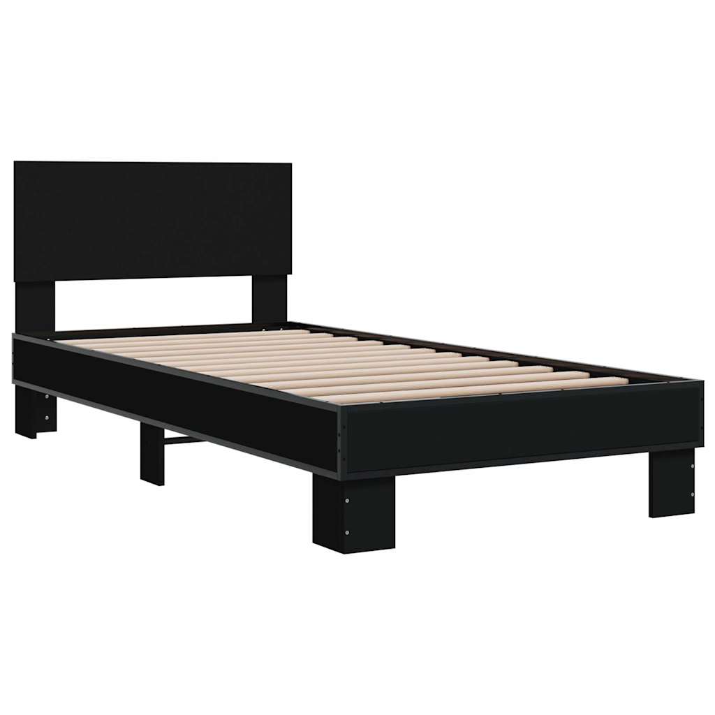 Okvir za krevet crni 75 x 190 cm od konstruiranog drvo i metal