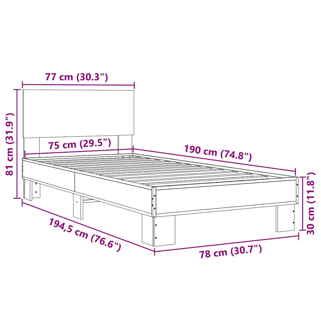 Okvir kreveta boja hrasta 75 x 190 cm konstruirano drvo i metal