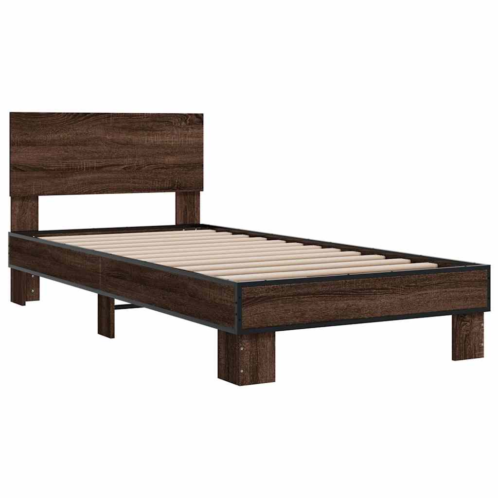 Okvir za krevet smeđi hrast 75x190 cm konstruirano drvo i metal
