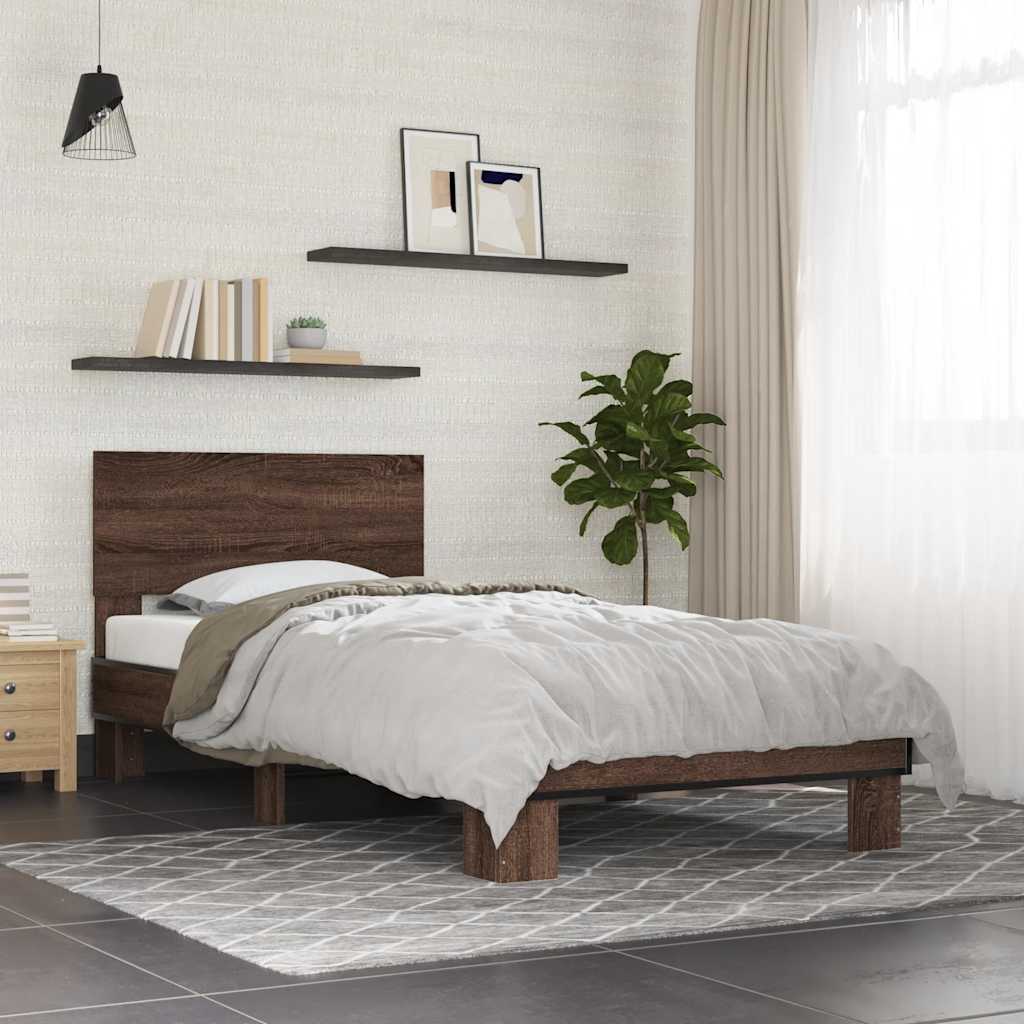 Okvir za krevet smeđi hrast 75x190 cm konstruirano drvo i metal