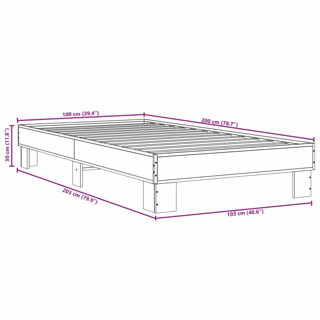 Okvir za krevet boja hrasta 100x200cm konstruirano drvo i metal