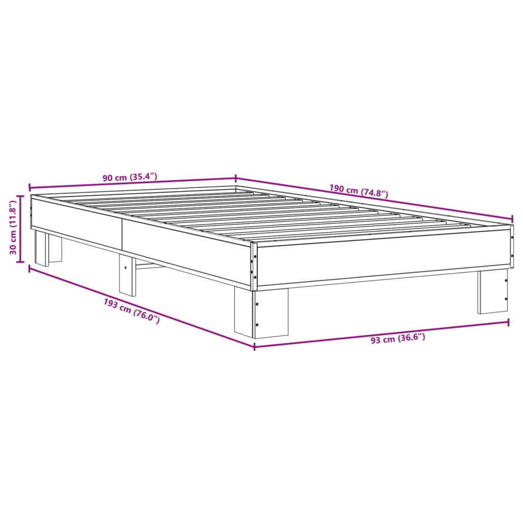 Okvir za krevet smeđi hrast 90x190 cm konstruirano drvo i metal
