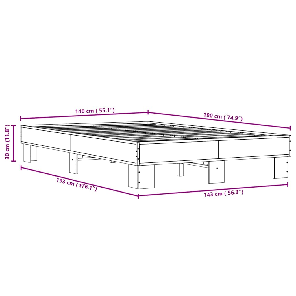 Okvir kreveta boja hrasta 140x190 cm konstruirano drvo i metal