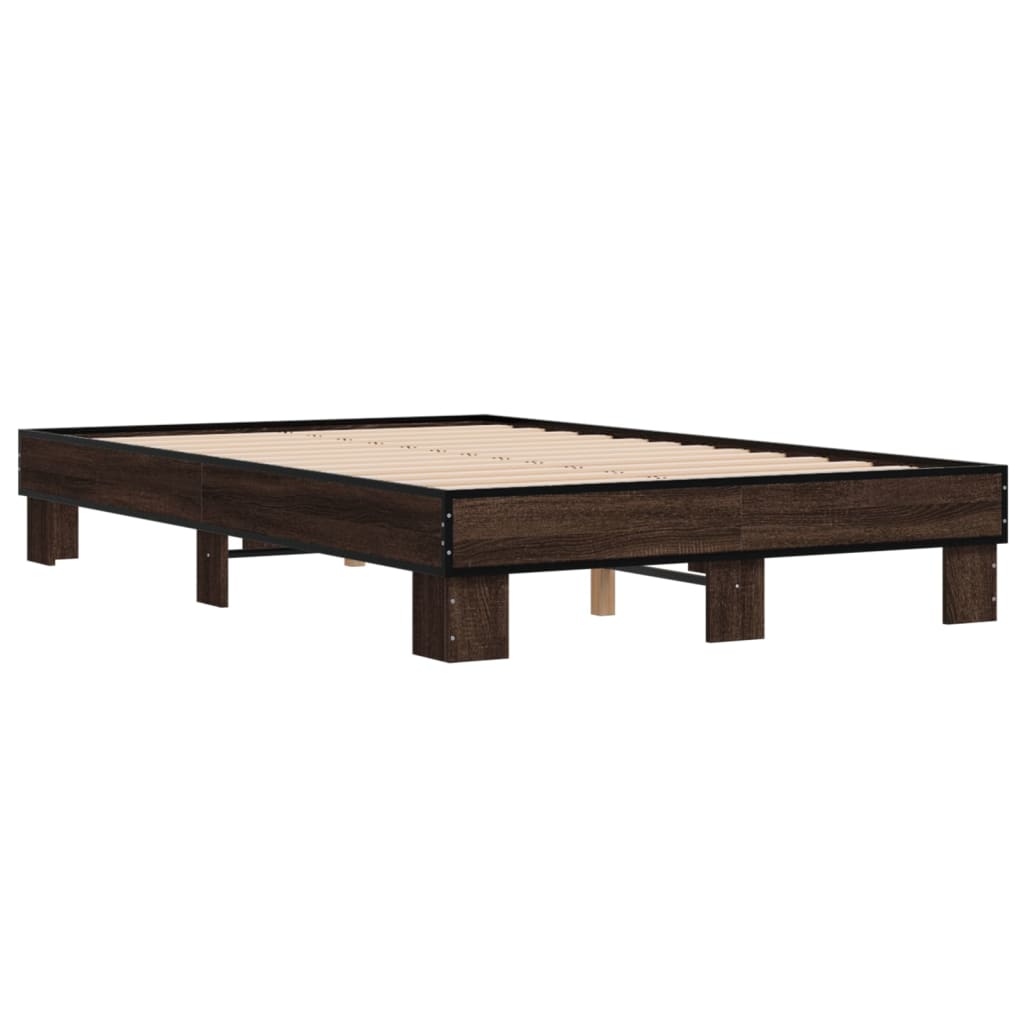 Okvir za krevet smeđi hrast 140x190cm konstruirano drvo i metal