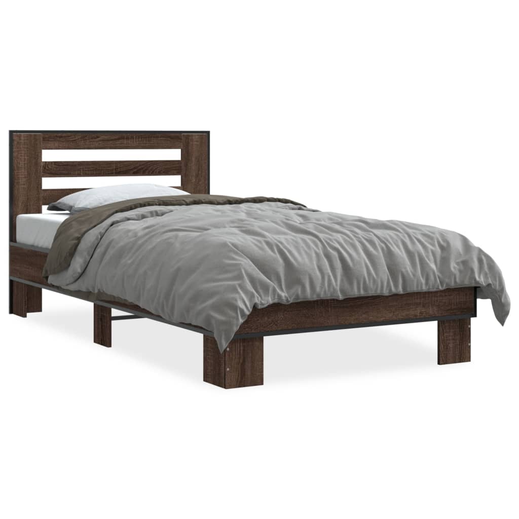 Okvir za krevet smeđi hrast 90x190 cm konstruirano drvo i metal