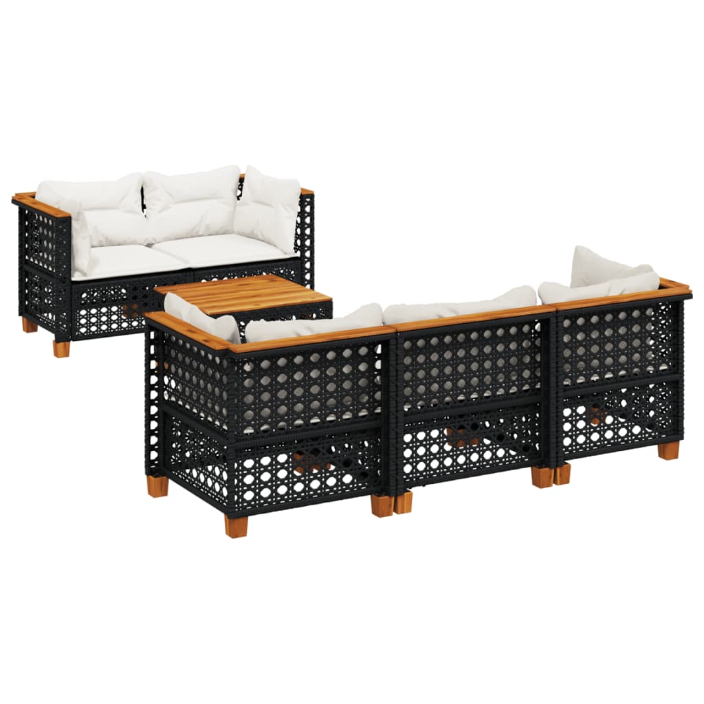 6-dijelni set vrtnih sofa s jastucima crni od poliratana Crna 55 x 55 x 36 cm