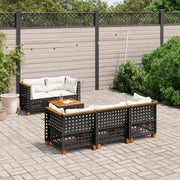 6-dijelni set vrtnih sofa s jastucima crni od poliratana Crna 55 x 55 x 36 cm
