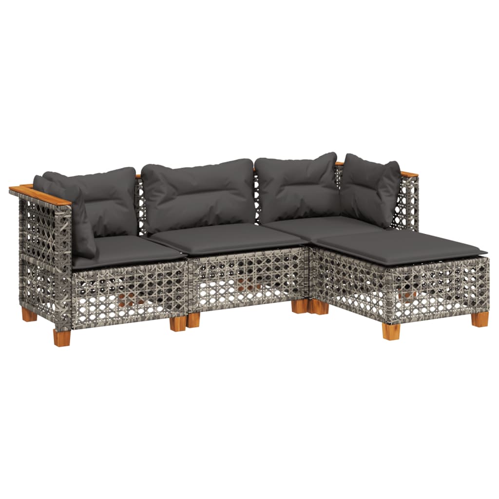 4-dijelni set vrtnih sofa od poliratana s jastucima sivi