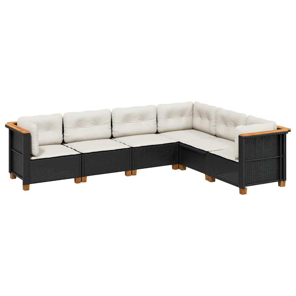 6-dijelni set vrtnih sofa s jastucima crni od poliratana Crna 63.5 x 63.5 x 62 cm