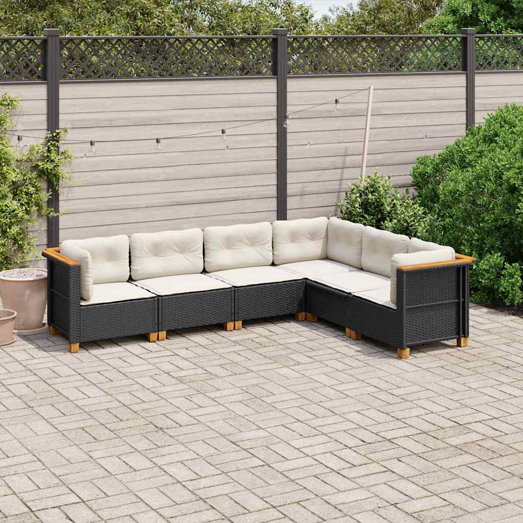 6-dijelni set vrtnih sofa s jastucima crni od poliratana Crna 63.5 x 63.5 x 62 cm