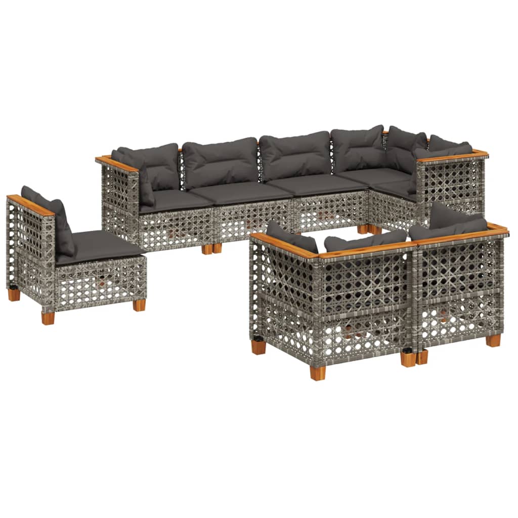 8-dijelni set vrtnih sofa od poliratana s jastucima sivi