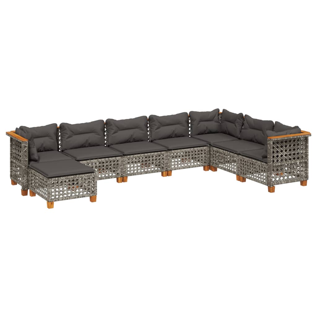 8-dijelni set vrtnih sofa od poliratana s jastucima sivi