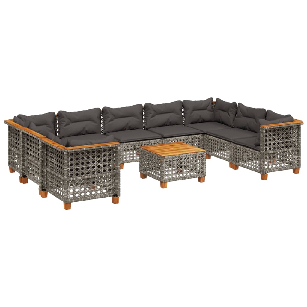 10-dijelni set vrtnih sofa od poliratana s jastucima sivi Siva 55 x 55 x 36 cm