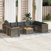 10-dijelni set vrtnih sofa od poliratana s jastucima sivi Siva 55 x 55 x 36 cm