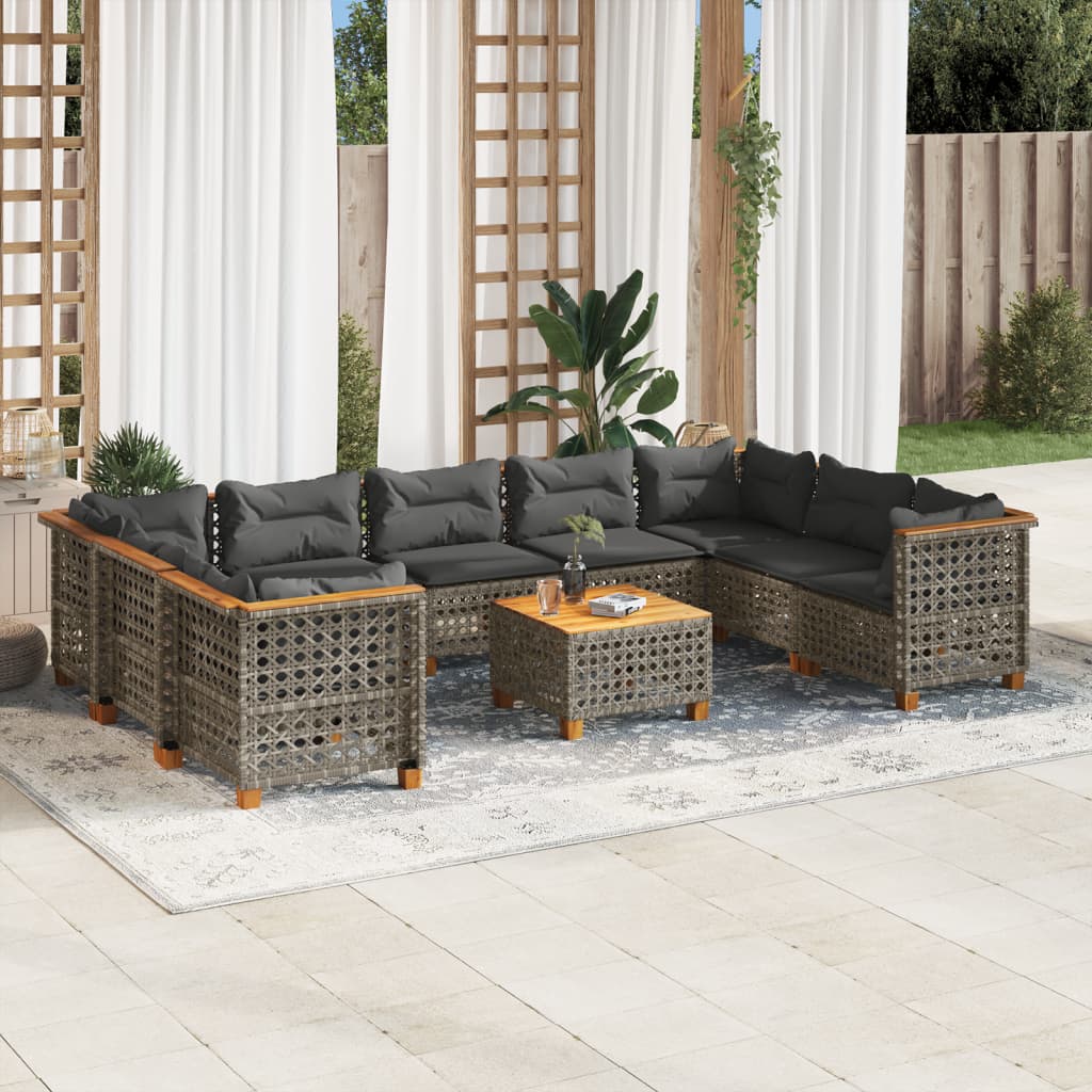 10-dijelni set vrtnih sofa od poliratana s jastucima sivi Siva 55 x 55 x 36 cm