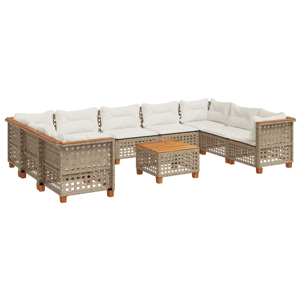 10-dijelni set vrtnih sofa s jastucima bež od poliratana 55 x 55 x 36 cm