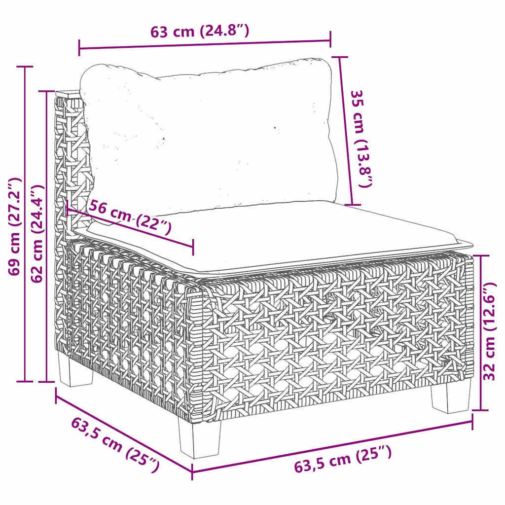 10-dijelni set vrtnih sofa s jastucima bež od poliratana 55 x 55 x 36 cm