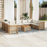 10-dijelni set vrtnih sofa s jastucima bež od poliratana 55 x 55 x 36 cm