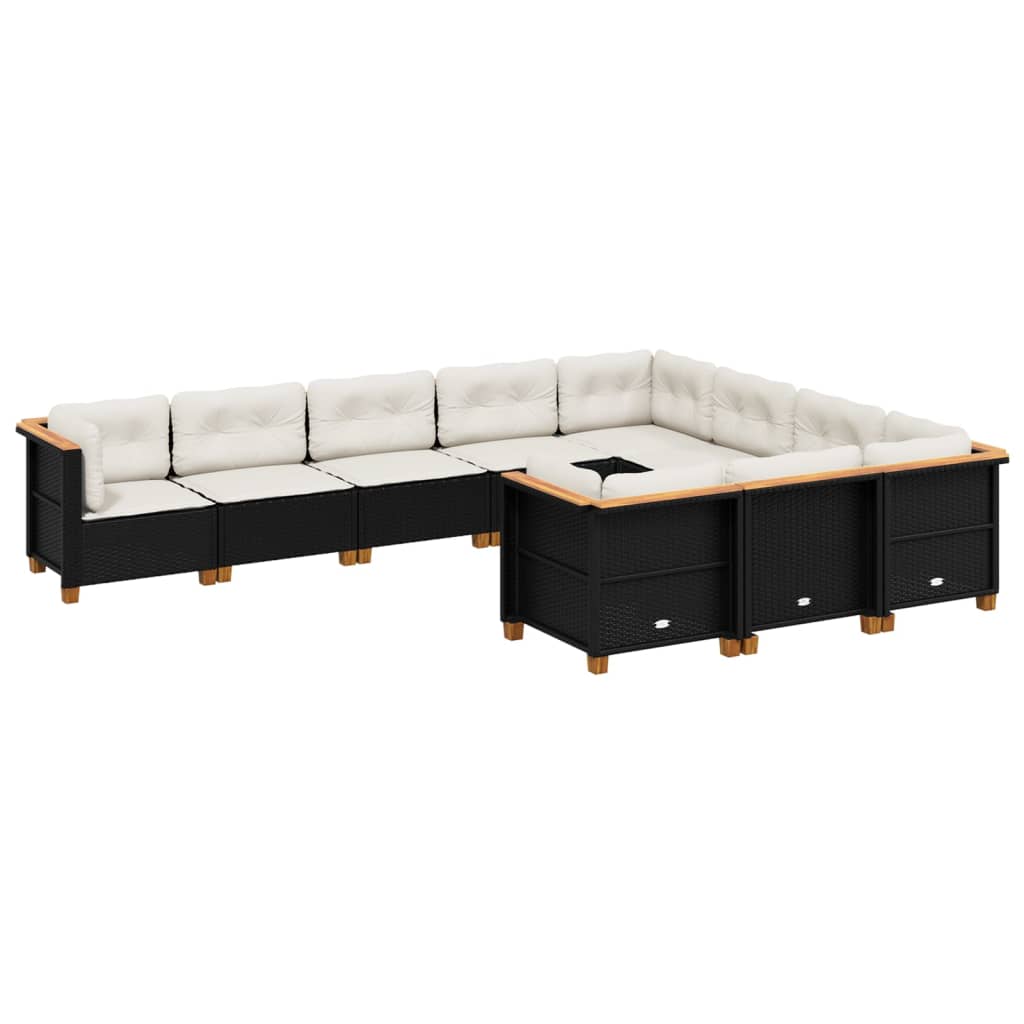 10-dijelni set vrtnih sofa s jastucima crni od poliratana Crna 63.5 x 63.5 x 62 cm